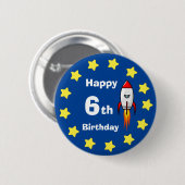 Badge Rond 5 Cm Bouton - Rocketship 6e anniversaire (Devant & derrière)