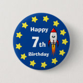 Badge Rond 5 Cm Bouton - Rocketship 7e anniversaire (Devant)