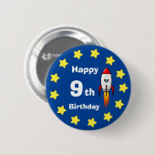 Badge Rond 5 Cm Bouton - Rocketship 9e anniversaire (Devant & derrière)