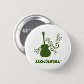 Badge Rond 5 Cm Bouton Rockstar Guitar, Vert (Devant & derrière)