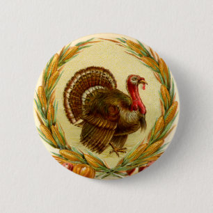 Badge Rond 5 Cm Bouton rond de la Turquie de thanksgiving vintage
