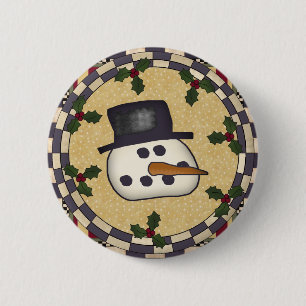 Badge Rond 5 Cm Bouton rond de Noël - visage de bonhomme de neige