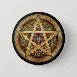 Badge Rond 5 Cm Bouton rond de pentagramme d'or