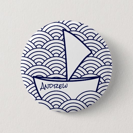 Badge Rond 5 Cm Bouton rond du bateau sur les vagues (Devant)
