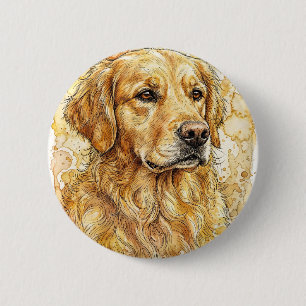 Badge Rond 5 Cm Bouton Rond en Aquarelle de Retriever d'Or