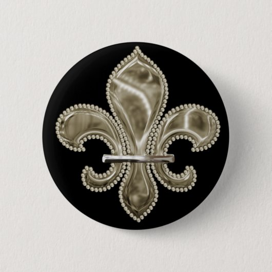 Badge Rond 5 Cm Bouton rond Fleur de Lis Or (Devant)