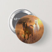 Badge Rond 5 Cm Bouton rond galopant de chevaux sauvages (Devant & derrière)