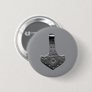 Badge Rond 5 Cm Bouton rond gris Marteau de Thor en acier