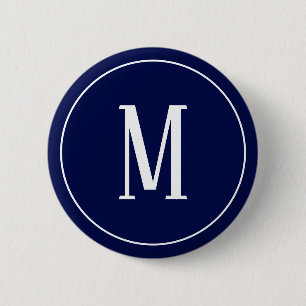 Badge Rond 5 Cm Bouton rond monogramme blanc sur fond bleu marine
