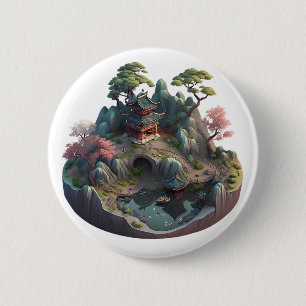 Badge Rond 5 Cm Bouton rond paysage 3D Imaginaire chinois mignon