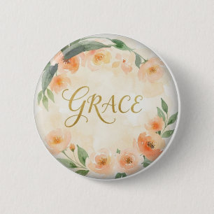 Badge Rond 5 Cm Bouton rond personnalisé Grace Floral Aesthetic