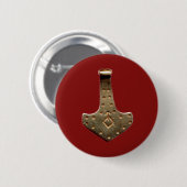 Badge Rond 5 Cm Bouton rond rouge Gold Thor's Hammer (Devant & derrière)