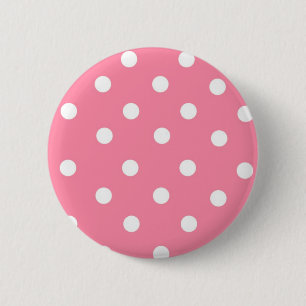 Badge Rond 5 Cm Bouton rose avec points blancs