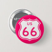 Badge Rond 5 Cm Bouton rose chaud Route 66 (Devant & derrière)