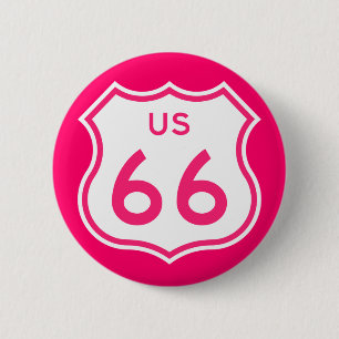 Badge Rond 5 Cm Bouton rose chaud Route 66