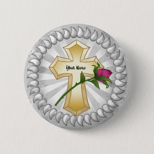 Badge Rond 5 Cm Bouton rose Christian Cross (Devant)