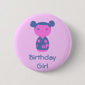 Badge Rond 5 Cm Bouton rose de bleu de Kokeshi