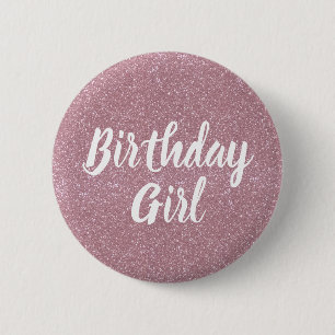 Badge Rond 5 Cm Bouton rose de fille d'anniversaire de parties