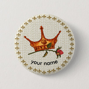 Badge Rond 5 Cm Bouton rose de la couronne