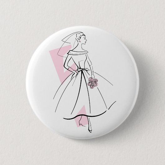 Badge Rond 5 Cm Bouton Rose de mariée de mode (Devant)