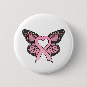 Badge Rond 5 Cm Bouton rose de papillon de coeur de ruban