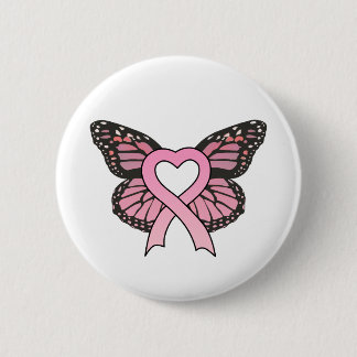 Badge Rond 5 Cm Bouton rose de papillon de coeur de ruban