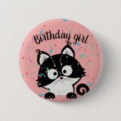 Badge Rond 5 Cm Bouton rose de partie de fille d'anniversaire avec (Devant)