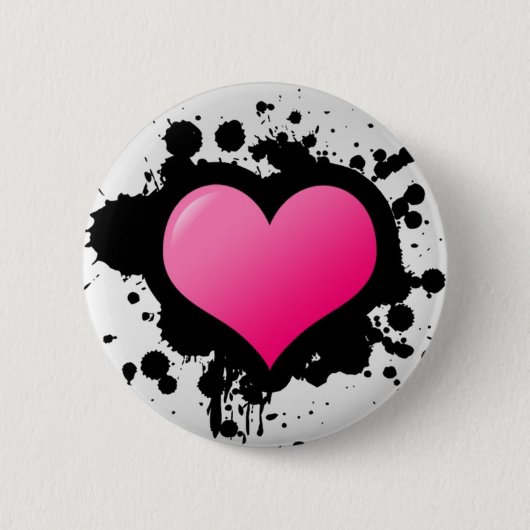 Badge Rond 5 Cm Bouton rose d'éclaboussure de coeur (Devant)