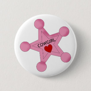 Badge Rond 5 Cm Bouton rose d'étoile de shérif de cow-girl