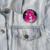 Badge Rond 5 Cm bouton rose électrique (En situation)