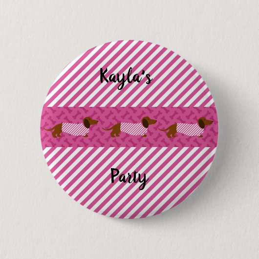 Badge Rond 5 Cm Bouton rose et blanc Dachshund (Devant)