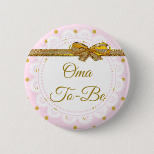 Badge Rond 5 Cm Bouton rose et or Baby shower Oma