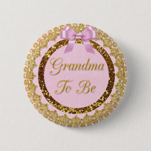 Badge Rond 5 Cm Bouton rose et or de grand-mère pour être Baby sho