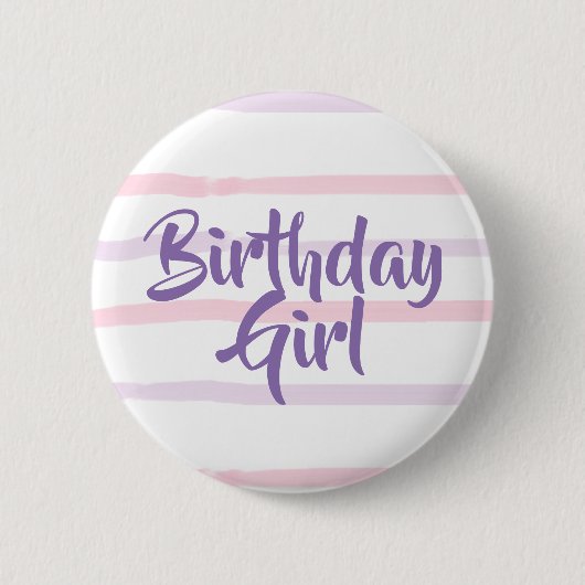 Badge Rond 5 Cm Bouton rose et pourpre pour fille d'anniversaire (Devant)