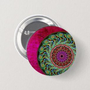Badge Rond 5 Cm Bouton rose et vert Mandala Pin