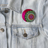 Badge Rond 5 Cm Bouton rose et vert Mandala Pin (En situation)