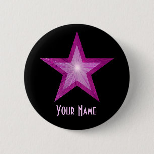 Badge Rond 5 Cm Bouton rose étoile "Votre nom" noir