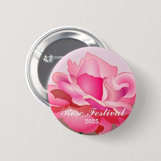 Badge Rond 5 Cm Bouton rose Festival (Devant & derrière)