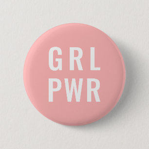 Badge Rond 5 Cm Bouton rose GRL PWR, Bouton féministe