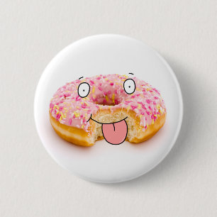Badge Rond 5 Cm Bouton rose heureux mignon de caractère de beigne