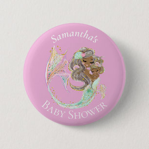 Badge Rond 5 Cm Bouton rose marine du Baby shower de sirène