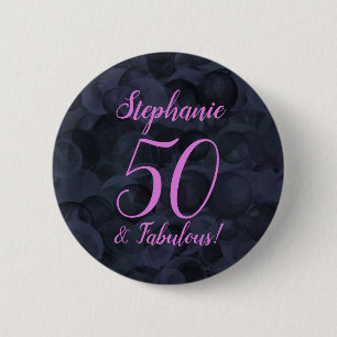 Badge Rond 5 Cm Bouton rose Noir 50 et fabuleux fête d'anniversair