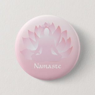 Badge Rond 5 Cm Bouton rose pose de Namaste Yoga Lotus