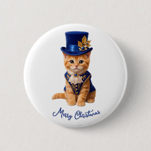 Badge Rond 5 Cm Bouton Rose Royal Bleue Chaton Joyeux Noël