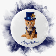Bouton Rose Royal Bleue Chaton Joyeux Noël