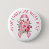 Badge Rond 5 Cm Bouton rose Ruban de sensibilisation au cancer du  (Devant)