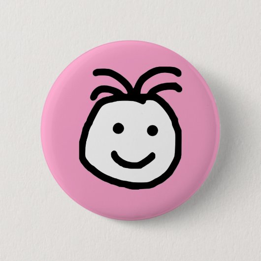 Badge Rond 5 Cm Bouton rose Visage joyeux, joli et rond (Devant)