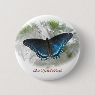 Badge Rond 5 Cm Bouton rouge à papillons violets