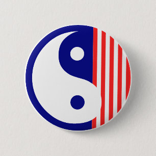 Badge Rond 5 Cm Bouton rouge blanc et bleu Yin Yang