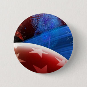 Badge Rond 5 Cm Bouton Rouge Bleu Étoiles et feux d'artifice